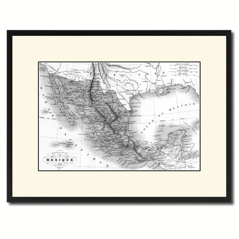 Mexico Vintage B&W Map Canvas Print, Picture Frame Home Decor Wall Art Gift Ideas