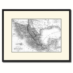 Mexico Vintage B&W Map Canvas Print, Picture Frame Home Decor Wall Art Gift Ideas