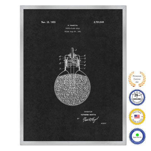 1955 Photo Flash Bulb Antique Patent Artwork Silver Framed Canvas Home Office Decor Great Gift for Photographer