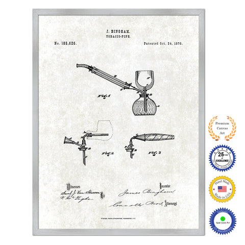 1876 Tobacco Pipe Old Patent Art Print on Canvas Custom Framed Vintage Home Decor Wall Decoration Great for Gifts