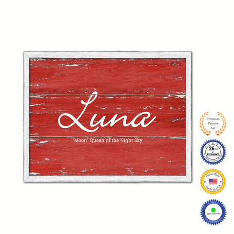 Luna Name Plate White Wash Wood Frame Canvas Print Boutique Cottage Decor Shabby Chic