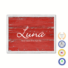 Luna Name Plate White Wash Wood Frame Canvas Print Boutique Cottage Decor Shabby Chic