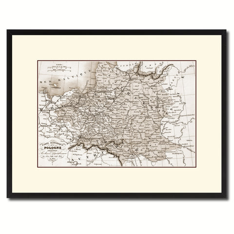 Poland Prussia Germany Vintage Sepia Map Canvas Print, Picture Frame Gifts Home Decor Wall Art Decoration