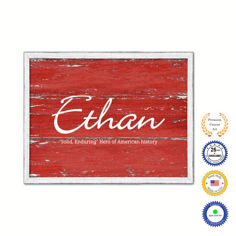 Ethan Name Plate White Wash Wood Frame Canvas Print Boutique Cottage Decor Shabby Chic