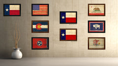 Texas State Vintage Flag Canvas Print with Black Picture Frame Home Decor Man Cave Wall Art Collectible Decoration Artwork Gifts