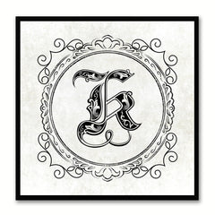 Alphabet K White Canvas Print Black Frame Kids Bedroom Wall Décor Home Art