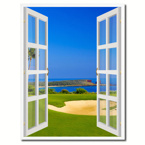 Coastal Golf Course Picture French Window Canvas Print with Frame Gifts Home Decor Wall Art Collection