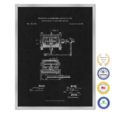 1871 Improvement in Valve Movements Old Patent Art Print on Canvas Custom Framed Vintage Home Decor Wall Decoration Great for Gifts