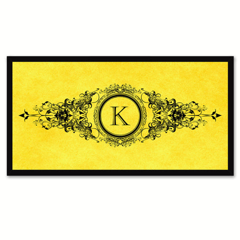 Alphabet Letter K Yellow Canvas Print, Black Custom Frame