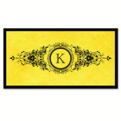 Alphabet Letter K Yellow Canvas Print, Black Custom Frame