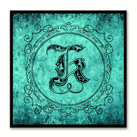 Alphabet K Aqua Canvas Print Black Frame Kids Bedroom Wall Décor Home Art