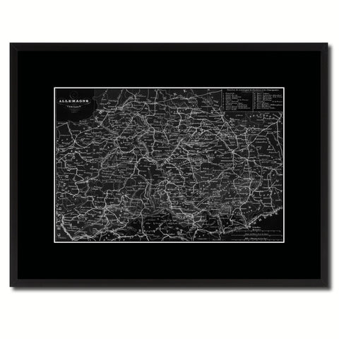 Central Germany Vintage Monochrome Map Canvas Print, Gifts Picture Frames Home Decor Wall Art