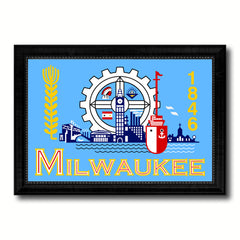 Milwaukee City Wisconsin State Flag Canvas Print Black Picture Frame