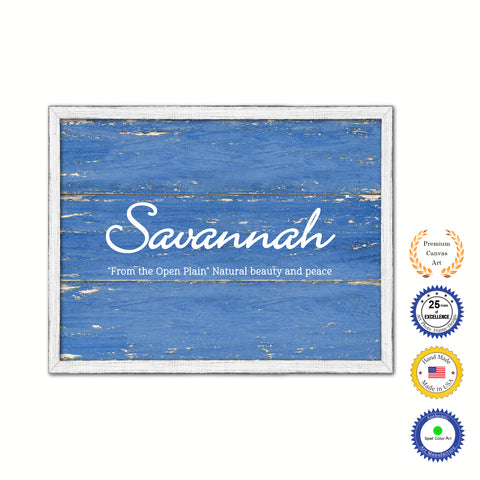 Savannah Name Plate White Wash Wood Frame Canvas Print Boutique Cottage Decor Shabby Chic