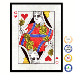 Queen Heart Poker Decks of Vintage Cards Print on Canvas Black Custom Framed