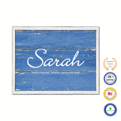 Sarah Name Plate White Wash Wood Frame Canvas Print Boutique Cottage Decor Shabby Chic