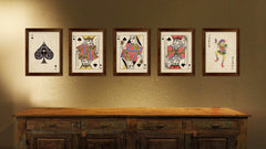 Queen Heart Poker Decks of Vintage Cards Print on Canvas Brown Custom Framed