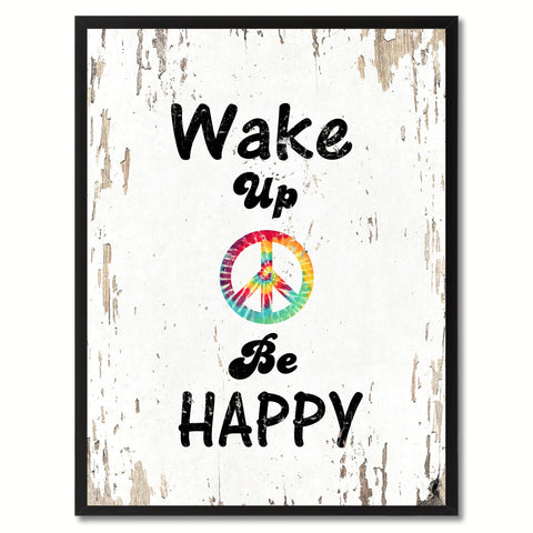 Wake Up & Be Happy Saying Canvas Print, Black Picture Frame Home Decor Wall Art Gifts