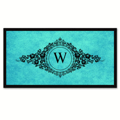 Alphabet Letter W Auqa Canvas Print, Black Custom Frame