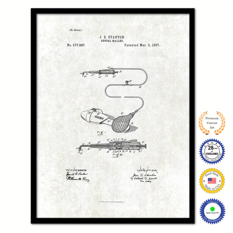 1897 Dentist Dental Mallet Vintage Patent Artwork Black Framed Canvas Print Home Office Decor Great for Dentist Orthodontist