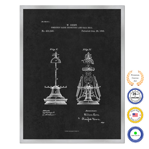 1890 Barber Combined Razor Depository and Call Bell Antique Patent Artwork Silver Framed Canvas Home Office Decor Great for Barber Salon