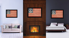 Peace Sign American Military Flag Texture Canvas Print with Black Picture Frame Gift Ideas Home Decor Wall Art