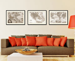 Greece Vintage Sepia Map Canvas Print, Picture Frame Gifts Home Decor Wall Art Decoration