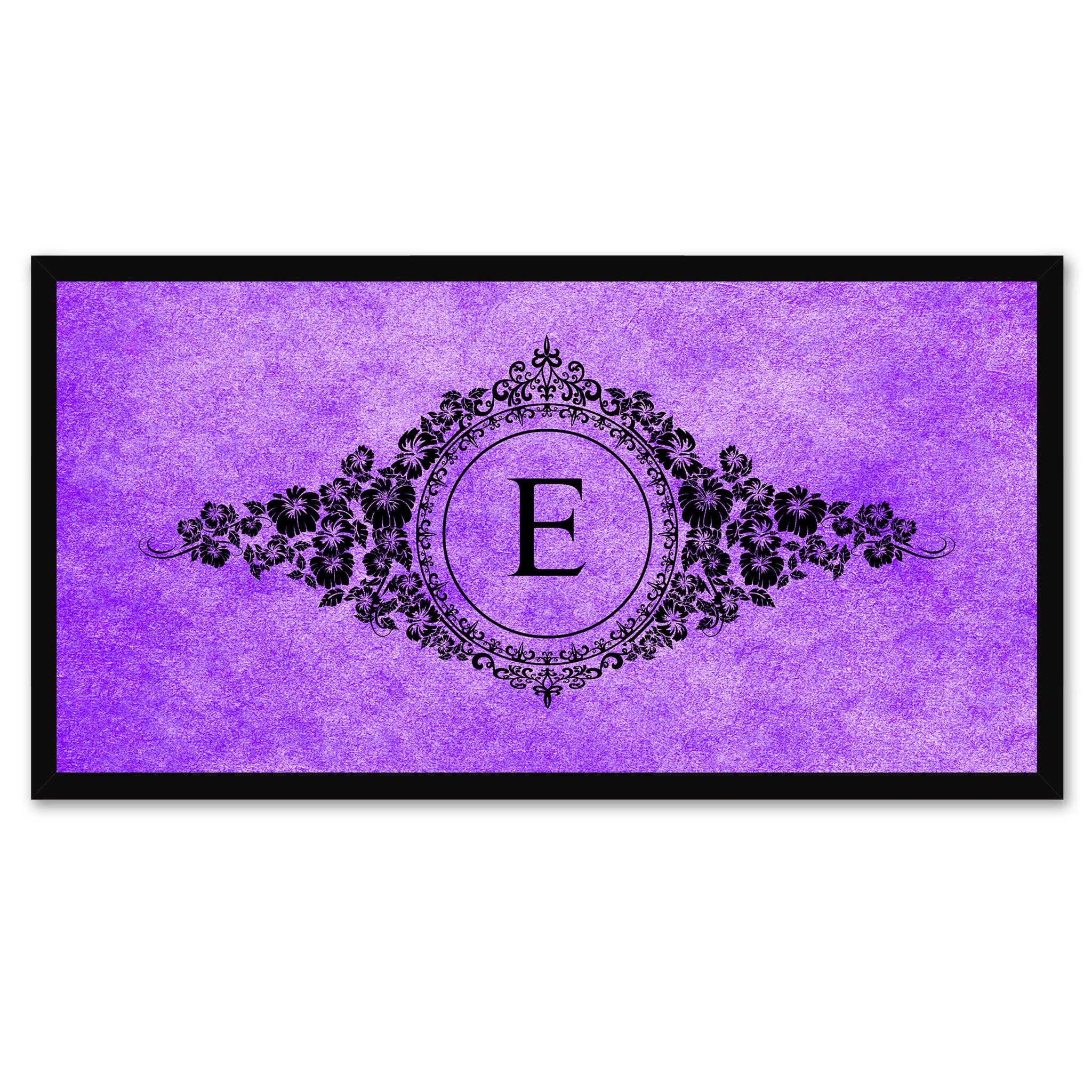 Alphabet Letter E Purple Canvas Print, Black Custom Frame