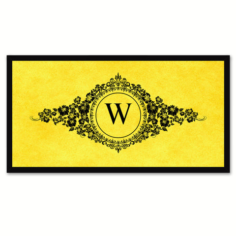 Alphabet Letter W Yellow Canvas Print, Black Custom Frame