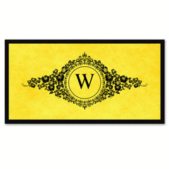 Alphabet Letter W Yellow Canvas Print, Black Custom Frame