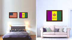 New Orleans Mardi Gras Flag Canvas Print Brown Picture Frame