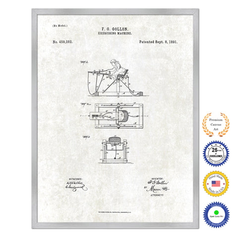 1891 Exercising Machine Old Patent Art Print on Canvas Custom Framed Vintage Home Decor Wall Decoration Great for Gifts