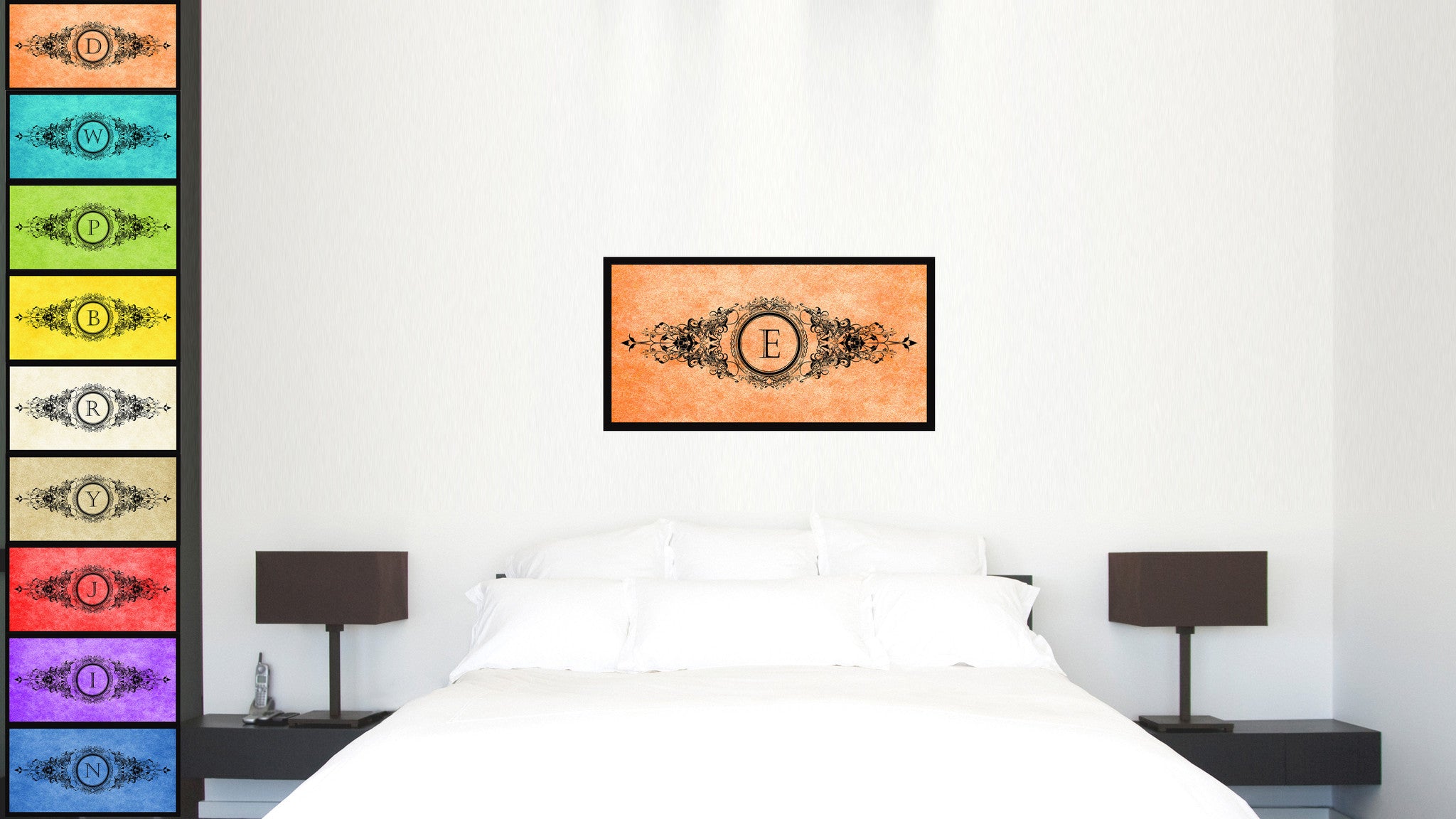 Alphabet Letter E Orange Canvas Print Black Frame Kids Bedroom Wall Décor Home Art