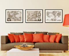 Leo Belgicvs Vintage Sepia Map Canvas Print, Picture Frame Gifts Home Decor Wall Art Decoration