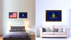 Pennsylvania State Flag Canvas Print with Custom Brown Picture Frame Home Decor Wall Art Decoration Gifts