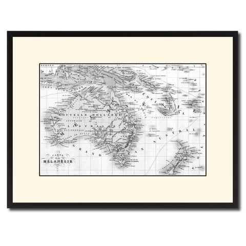 New Zealand Oceania Australia Vintage B&W Map Canvas Print, Picture Frame Home Decor Wall Art Gift Ideas