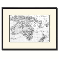New Zealand Oceania Australia Vintage B&W Map Canvas Print, Picture Frame Home Decor Wall Art Gift Ideas