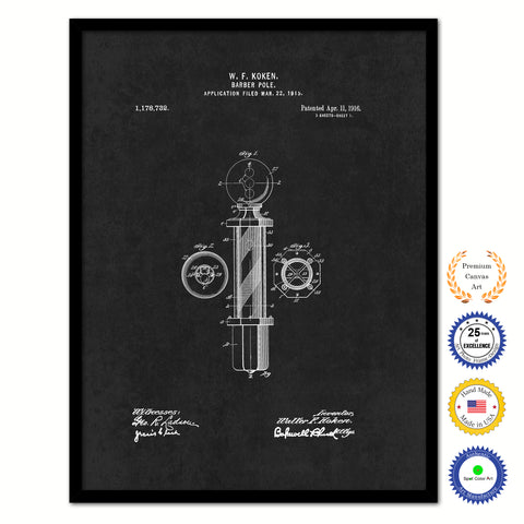 1916 Barber Pole Vintage Patent Artwork Black Framed Canvas Home Office Decor Great Gift for Barber Salon Hair Stylist