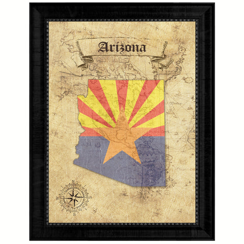 Arizona State Vintage Flag Canvas Print with Brown Picture Frame Home Decor Man Cave Wall Art Collectible Decoration Artwork Gifts