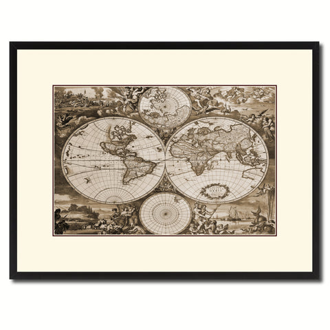 World Hemispheres Vintage Sepia Map Canvas Print, Picture Frame Gifts Home Decor Wall Art Decoration