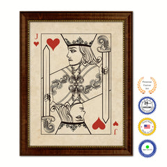 One Eye Jack Heart Poker Decks of Vintage Cards Print on Canvas Brown Custom Framed