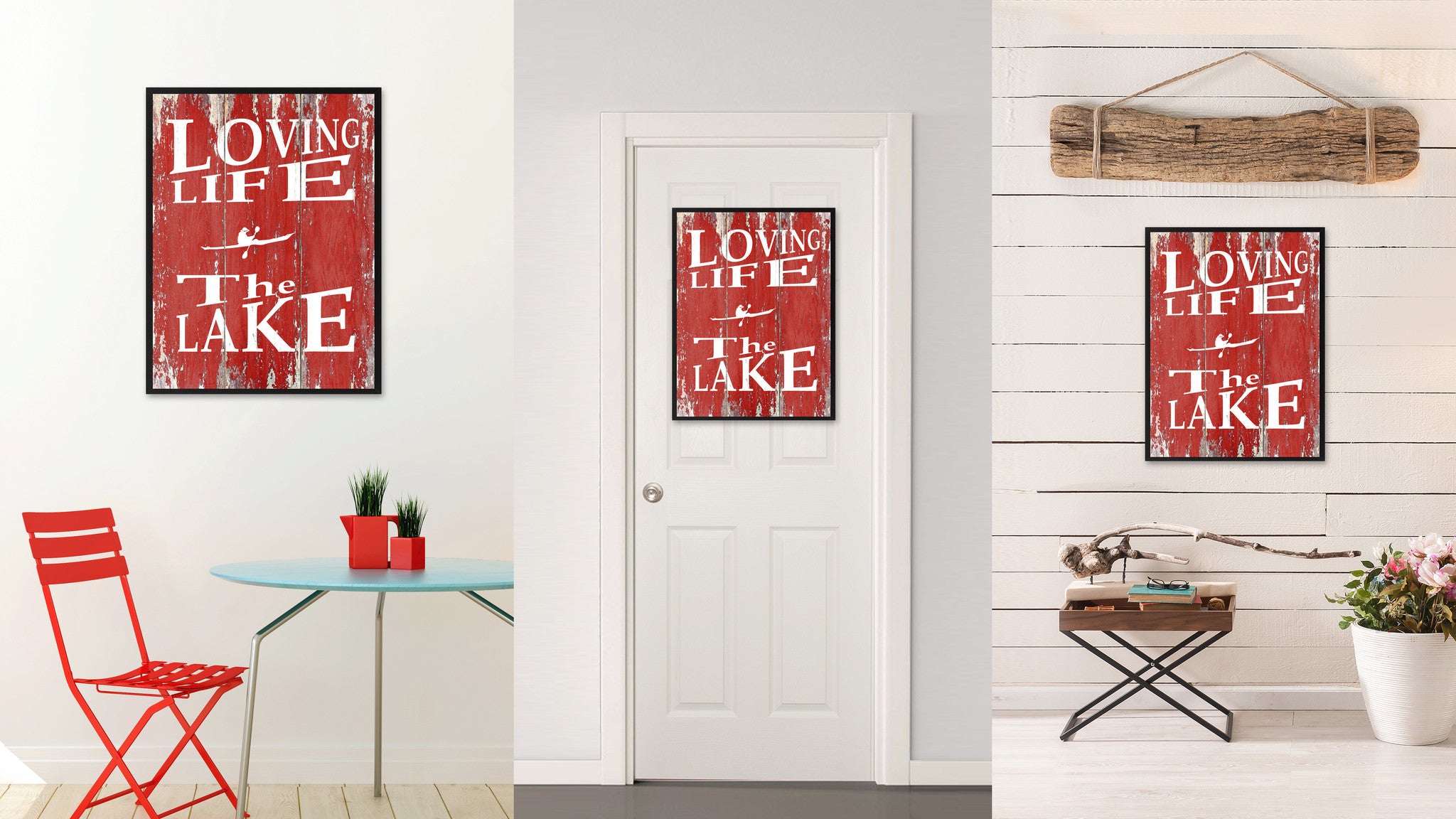 Loving Life The Lake Saying Canvas Print, Black Picture Frame Home Decor Wall Art Gifts