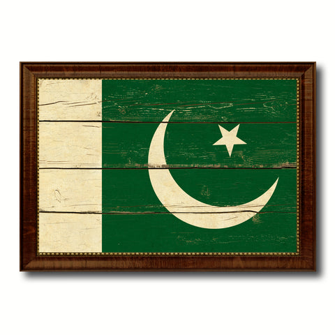 Pakistan Country Flag Vintage Canvas Print with Brown Picture Frame Home Decor Gifts Wall Art Decoration Artwork