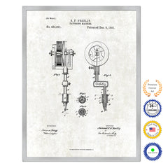 1891 Tattooing Machine Old Patent Art Print on Canvas Custom Framed Vintage Home Decor Wall Decoration Great for Gifts