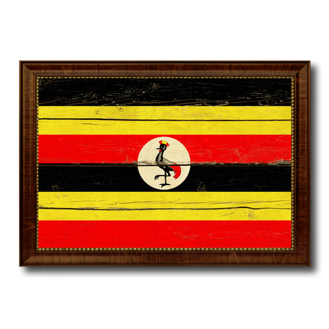 Uganda Country Flag Vintage Canvas Print with Brown Picture Frame Home Decor Gifts Wall Art Decoration Artwork