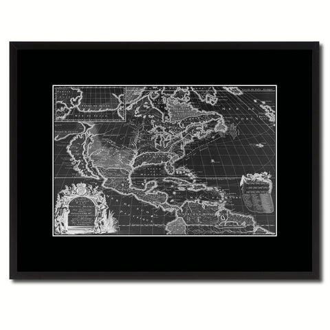 North America Vintage Monochrome Map Canvas Print, Gifts Picture Frames Home Decor Wall Art