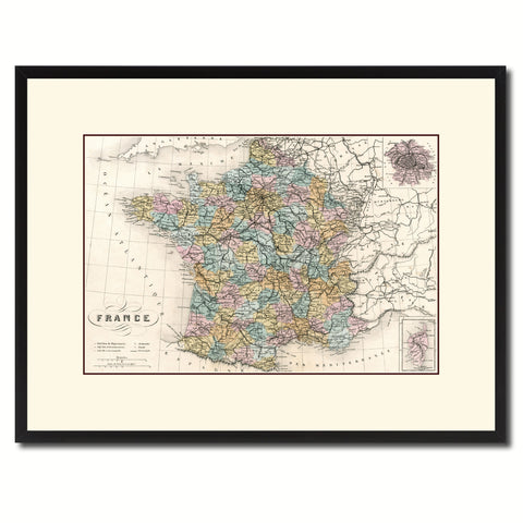 France Paris Vintage Antique Map Wall Art Home Decor Gift Ideas Canvas Print Custom Picture Frame