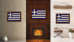 Greece Country Flag Vintage Canvas Print with Brown Picture Frame Home Decor Gifts Wall Art Decoration Artwork