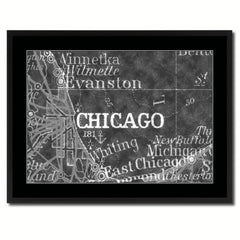 Chicago Illinois Vintage Monochrome Map Canvas Print, Gifts Picture Frames Home Decor Wall Art