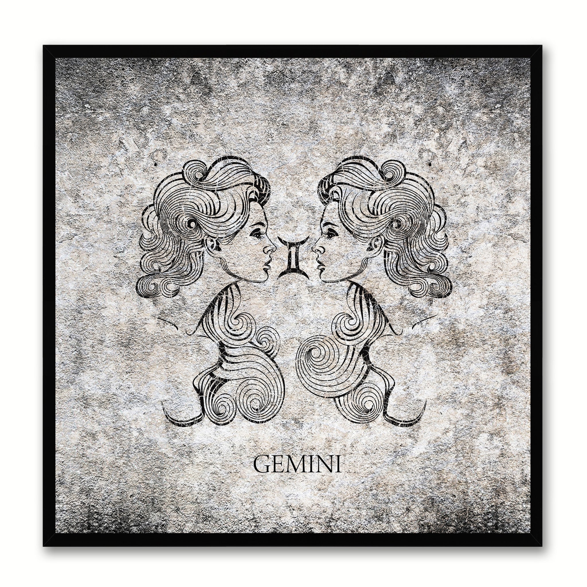Zodiac Gemini Horoscope Black Canvas Print, Black Custom Frame